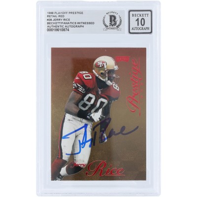 Jerry Rice San Francisco 49ers Autographed 1998 Playoff Prestige Retail Red #28 Beckett Fanatics Witnessed Authenticated 10 Card