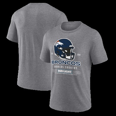 Denver Broncos Heather Gray Bud Light Tri-Blend T-Shirt