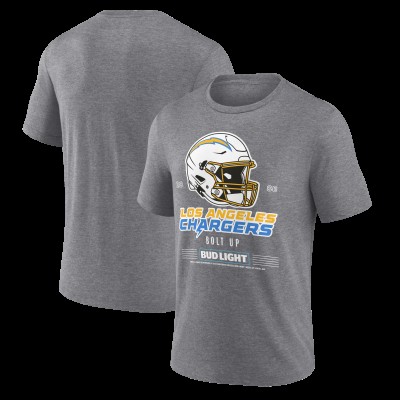 Los Angeles Chargers Heather Gray Bud Light Tri-Blend T-Shirt