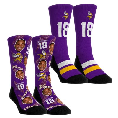 Unisex Minnesota Vikings Justin Jefferson Rock Em Socks Player Football Guy Two-Pack Crew Sock Set
