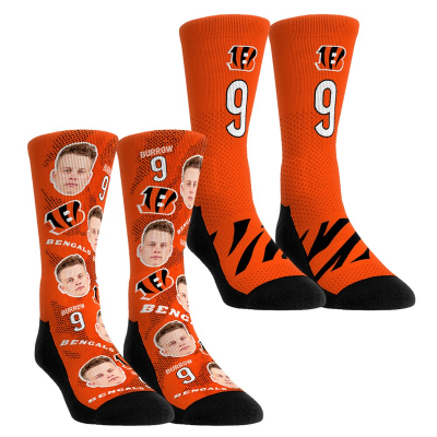 Unisex Cincinnati Bengals Joe Burrow Rock Em Socks Player Football Guy Two-Pack Crew Sock Set