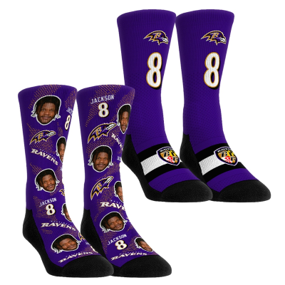 Детские носки Baltimore Ravens Lamar Jackson Rock Em Football Guy Two-Pack Crew Set