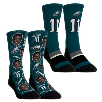 Подростковая Philadelphia Eagles A.J. Brown Rock Em Socks Player Football Guy Two-Pack Crew Sock Set