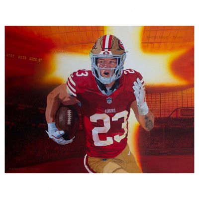 San Francisco 49ers Christian McCaffrey Deacon Jones Foundation 24 x 32 Fine Art Print by Artist Edgar Brown