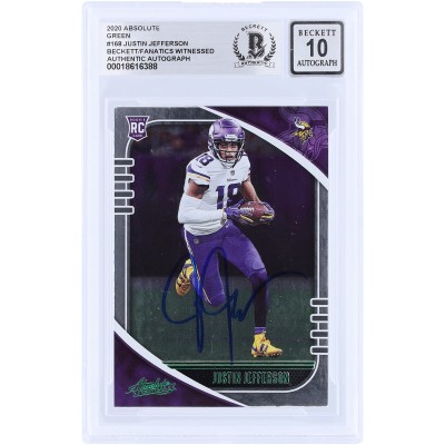 Justin Jefferson Minnesota Vikings Autographed 2020 Panini Absolute Green #168 Beckett Fanatics Witnessed Authenticated 10 Rookie Card