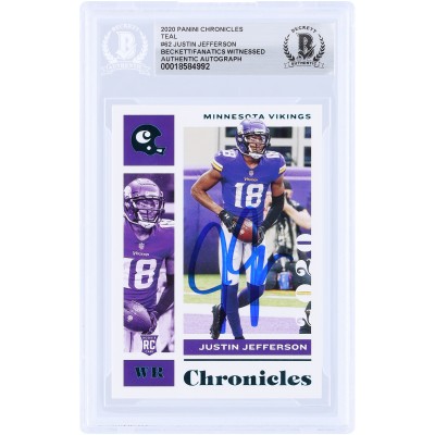 Justin Jefferson Minnesota Vikings Autographed 2020 Panini Chronicles Teal #62 Beckett Fanatics Witnessed Authenticated Rookie Card