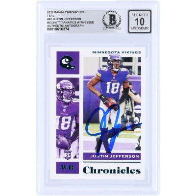 Justin Jefferson Minnesota Vikings Autographed 2020 Panini Chronicles Teal #62 Beckett Fanatics Witnessed Authenticated 10 Rookie Card