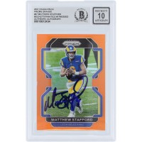 Matthew Stafford Los Angeles Rams Autographed 2021 Panini Prizm Orange Prizm #67 #/249 Beckett Fanatics Witnessed Authenticated 10 Card