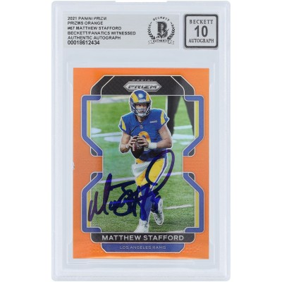 Matthew Stafford Los Angeles Rams Autographed 2021 Panini Prizm Orange Prizm #67 #/249 Beckett Fanatics Witnessed Authenticated 10 Card