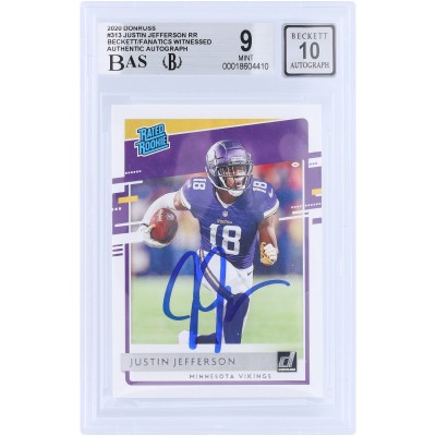 Justin Jefferson Minnesota Vikings Autographed 2020 Panini Donruss #313 Beckett Fanatics Witnessed Authenticated 9/10 Rookie Card