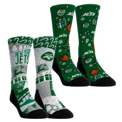Unisex New York Jets Rock Em Socks Holiday Remix Crew Socks Two-Pack