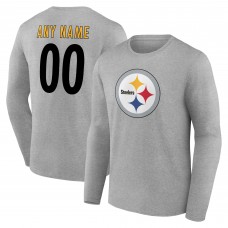 Pittsburgh Steelers Gray Team Authentic Personalized Name & Number Long Sleeve T-Shirt
