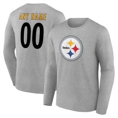 Pittsburgh Steelers Gray Team Authentic Personalized Name & Number Long Sleeve T-Shirt