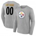 Pittsburgh Steelers Gray Team Authentic Personalized Name & Number Long Sleeve T-Shirt