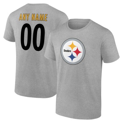 Pittsburgh Steelers Gray Team Authentic Personalized Name & Number T-Shirt
