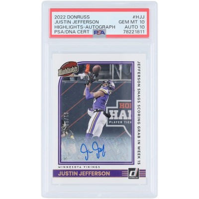 Justin Jefferson Minnesota Vikings Autographed 2022 Panini Donruss Highlights #H-JJ #61/99 PSA Authenticated 10/10 Card