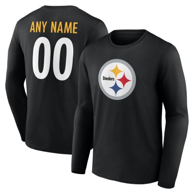 Pittsburgh Steelers Black Team Authentic Personalized Name & Number Long Sleeve T-Shirt