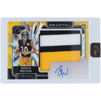 Roman Wilson Pittsburgh Steelers Autographed 2024 Panini One Gold FOTL Rookie Fractal Patch Tri-Color Relic #412 #19/25 Rookie Card