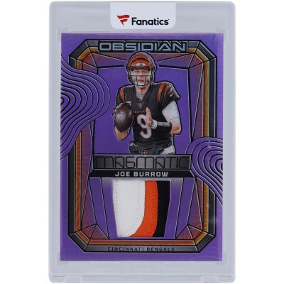 Joe Burrow Cincinnati Bengals 2024 Panini Obsidian Purple Magmatic Memorabilia Tri-Color Relic #MM-JBW #10/49 Card
