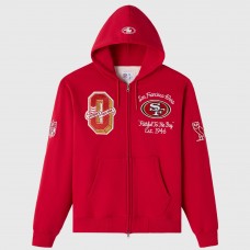 Unisex San Francisco 49ers OVO x NFL Scarlet Full-Zip Waffle-Lined Hoodie