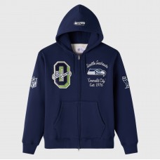 Unisex Seattle Seahawks OVO x NFL College Navy Full-Zip Waffle-Lined Hoodie