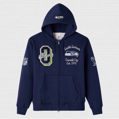 Unisex Seattle Seahawks OVO x NFL College Navy Full-Zip Waffle-Lined Hoodie