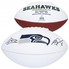Sam Darnold & Kenneth Walker III Seattle Seahawks Autographed Fanatics Authentic Franklin White Panel Football Sam Darnold & Kenneth Walker III Seattle Seahawks Autographed Fanatics Authentic Franklin White Panel Football