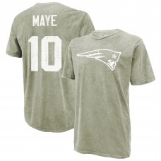 New England Patriots Drake Maye Majestic Threads Moss Green Mineral Wash Name & Number T-Shirt
