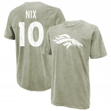 Denver Broncos Bo Nix Majestic Threads Moss Green Mineral Wash Name & Number T-Shirt
