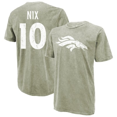 Denver Broncos Bo Nix Majestic Threads Moss Green Mineral Wash Name & Number T-Shirt