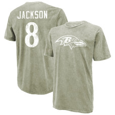 Футболка Baltimore Ravens Lamar Jackson Majestic Threads Moss Green Mineral Wash Name & Number
