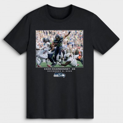 Seattle Seahawks Zach Charbonnet Black NFL Flash Features Week 10 T-Shirt