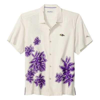 Baltimore Ravens Tommy Bahama Cream Hibiscus Camp Button-Up Shirt