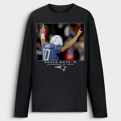New England Patriots Drake Maye Black NFL Flash Features Week 11 Long Sleeve T-Shirt