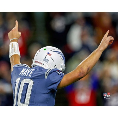 Drake Maye New England Patriots Unsigned Fanatics Authentic 2025 Week 11 Arms Up Touchdown Celebration Photograph