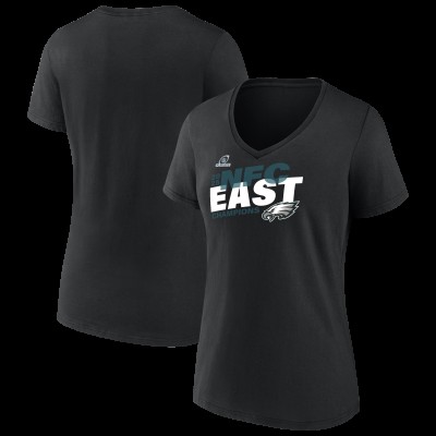 Женская Philadelphia Eagles Black 2025 NFC East Division Champions Conquer V-Neck T-Shirt