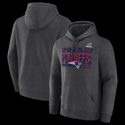 New England Patriots Heather Charcoal 2025 NFL Playoffs Ready Hoodie