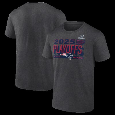 New England Patriots Heather Charcoal 2025 NFL Playoffs Ready T-Shirt