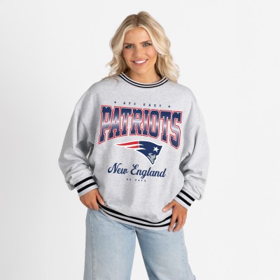 Женская New England Patriots Gameday Couture Ash/Black Oversized Gridiron Drive Ringer Stripe Sweatshirt