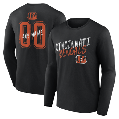 Cincinnati Bengals Black Hustle Personalized Name & Number Long Sleeve T-Shirt