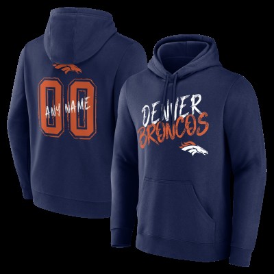 Denver Broncos Navy Hustle Personalized Name & Number Hoodie