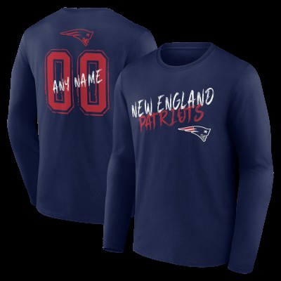 New England Patriots Navy Hustle Personalized Name & Number Long Sleeve T-Shirt