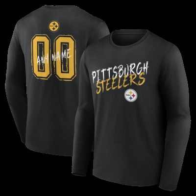 Pittsburgh Steelers Black Hustle Personalized Name & Number Long Sleeve T-Shirt