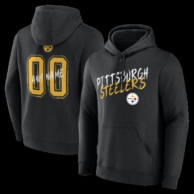 Pittsburgh Steelers Black Hustle Personalized Name & Number Hoodie