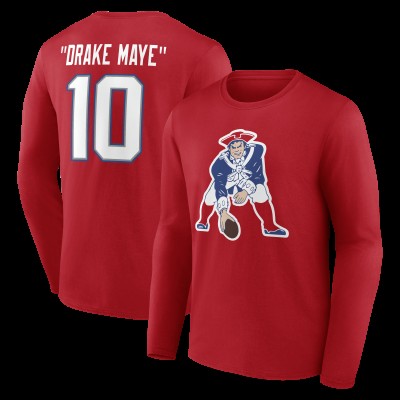 New England Patriots Drake Maye Red Nickname Long Sleeve T-Shirt