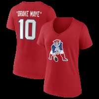 Женская New England Patriots Drake Maye Red Nickname V-Neck T-Shirt