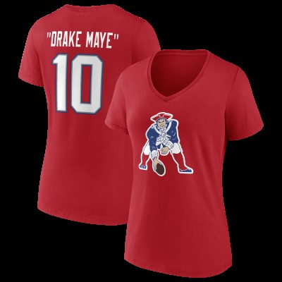 Женская New England Patriots Drake Maye Red Nickname V-Neck T-Shirt
