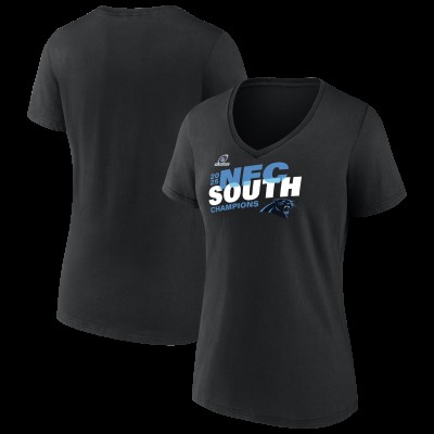 Женская Carolina Panthers Black 2025 NFC South Division Champions Conquer V-Neck T-Shirt