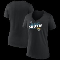 Женская Jacksonville Jaguars Black 2025 AFC South Division Champions Conquer V-Neck T-Shirt