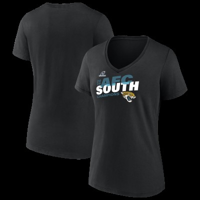 Женская Jacksonville Jaguars Black 2025 AFC South Division Champions Conquer V-Neck T-Shirt